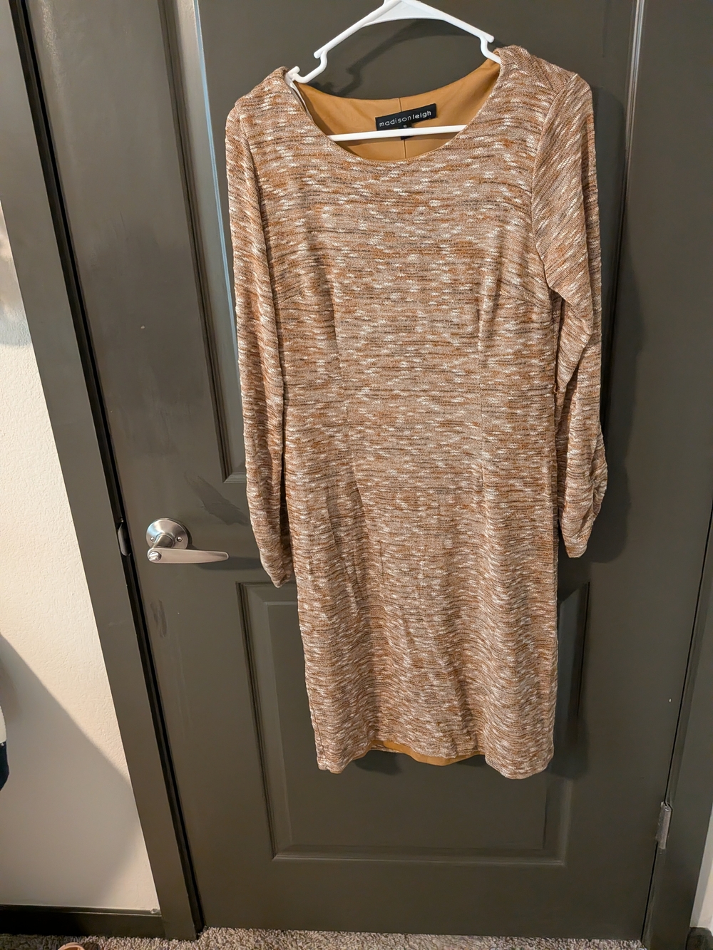 madison leigh Tan Marled Long-Sleeve Knit Dress